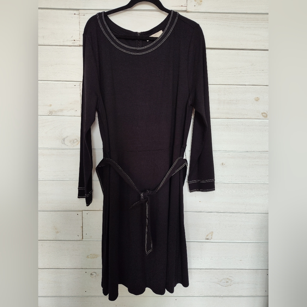 LOFT black long sleeve dress with matching waist tie size 20